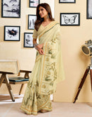 Ready To Wear Cream Chanderi Cotton Printed Saree