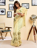 Ready To Wear Cream Chanderi Cotton Printed Saree