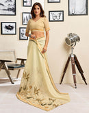 Ready To Wear Cream Chanderi Cotton Printed Saree