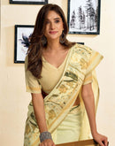 Ready To Wear Cream Chanderi Cotton Printed Saree
