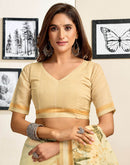 Ready To Wear Cream Chanderi Cotton Printed Saree