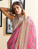 Ready To Wear Pink Silk Printed Saree