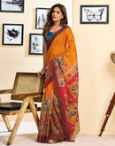 Ready To Wear Orange Linen Printed Saree