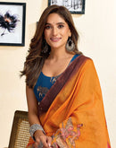 Ready To Wear Orange Linen Printed Saree