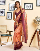 Ready To Wear Peach Silk Printed Saree