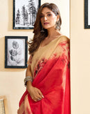 Ready To Wear Red Linen Floral Printed Saree
