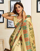 Ready To Wear Dark Beige Silk Printed Saree