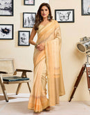Ready To Wear Beige Linen Printed Saree