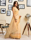Ready To Wear Beige Linen Printed Saree