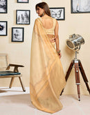 Ready To Wear Beige Linen Printed Saree