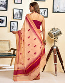 Ready To Wear Peach Linen Printed Saree
