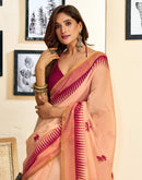 Ready To Wear Peach Linen Printed Saree