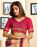 Ready To Wear Peach Linen Printed Saree
