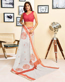 Ready To Wear White Linen Printed Saree