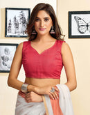 Ready To Wear White Linen Printed Saree