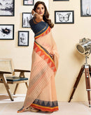 Ready To Wear Peach Linen Printed Saree