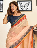 Ready To Wear Peach Linen Printed Saree