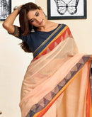 Ready To Wear Peach Linen Printed Saree