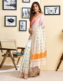 Ready To Wear Off White Linen Floral Printed Saree
