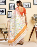 Ready To Wear Off White Linen Floral Printed Saree