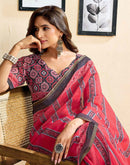 Ready To Wear Red Linen Printed Saree