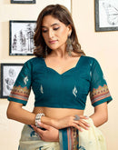 Ready To Wear Cream Linen Printed Saree