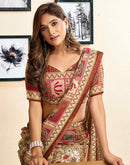 Ready To Wear Beige Linen Printed Saree