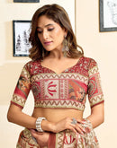 Ready To Wear Beige Linen Printed Saree