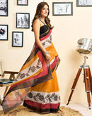 Ready To Wear Yellow Linen Printed Saree