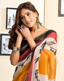 Ready To Wear Yellow Linen Printed Saree