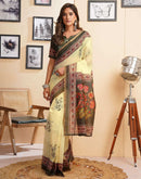 Ready To Wear Light Green Linen Floral Printed Saree
