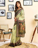 Ready To Wear Light Green Linen Floral Printed Saree