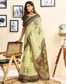 Ready To Wear Light Green Linen Floral Printed Saree