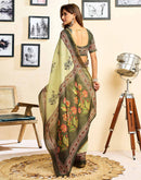 Ready To Wear Light Green Linen Floral Printed Saree
