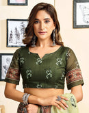 Ready To Wear Light Green Linen Floral Printed Saree