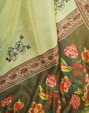 Ready To Wear Light Green Linen Floral Printed Saree