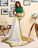 Ready To Wear White Linen Printed Saree