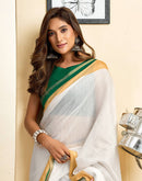 Ready To Wear White Linen Printed Saree