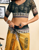 Ready To Wear Yellow Linen Printed Saree