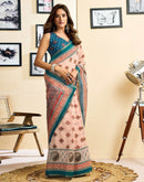 Ready To Wear Peach Linen Printed Saree