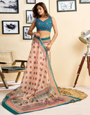 Ready To Wear Peach Linen Printed Saree