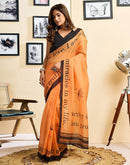 Ready To Wear Light Orange Linen Printed Saree