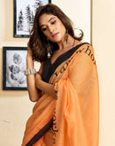 Ready To Wear Light Orange Linen Printed Saree