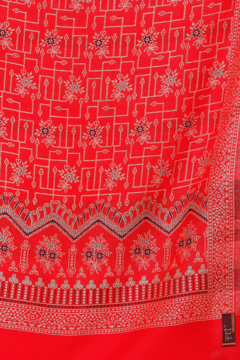 KRITI Geometric Design Woollen Red Color Stole For Girl