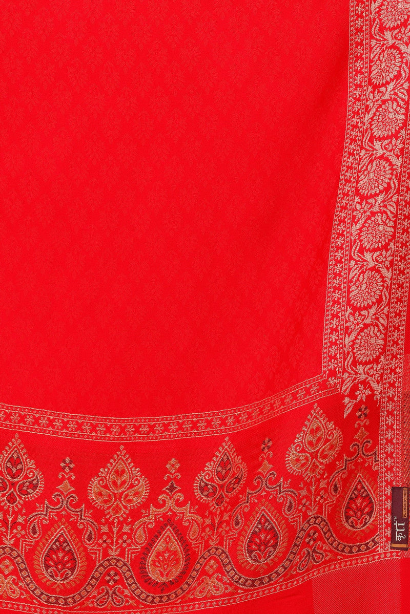 KRITI Traditional Paisley Border Woollen Red Color Stole