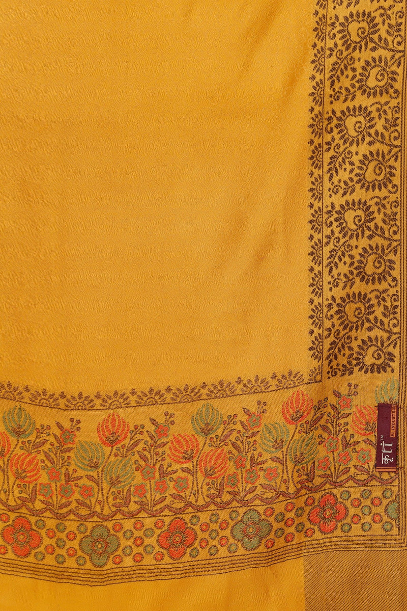 KRITI  Floral Border Woollen Yellow Color Stole For Girl