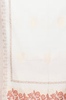 KRITI Floral Border Woollen White Color Stole For Girl
