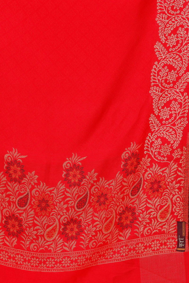 KRITI Floral Border Woollen Red Color Stole For Girl
