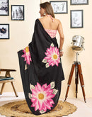 Ready To Wear Pink Cotton Floral Printed Saree With Pocket