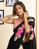 Ready To Wear Pink Cotton Floral Printed Saree With Pocket
